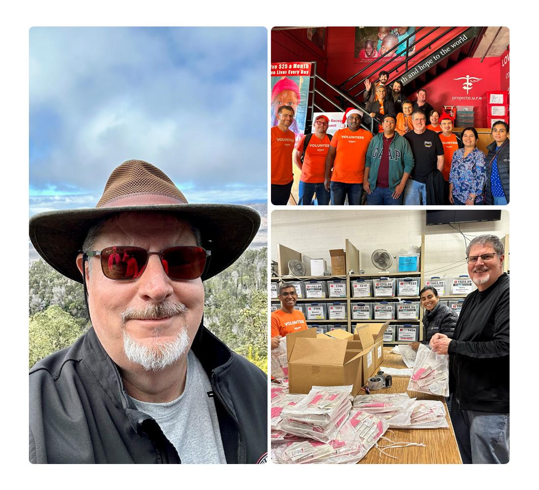 A collage of photos of AWS builder Ray Hodges in out-of-office settings.